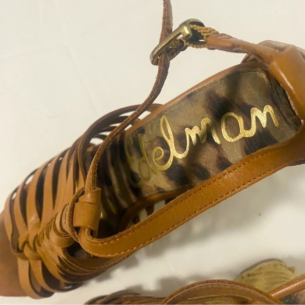 Sam Edelman Women’s Annabel Jute Wedge 4” Size 7M Brown Leather.